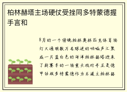 柏林赫塔主场硬仗受挫同多特蒙德握手言和